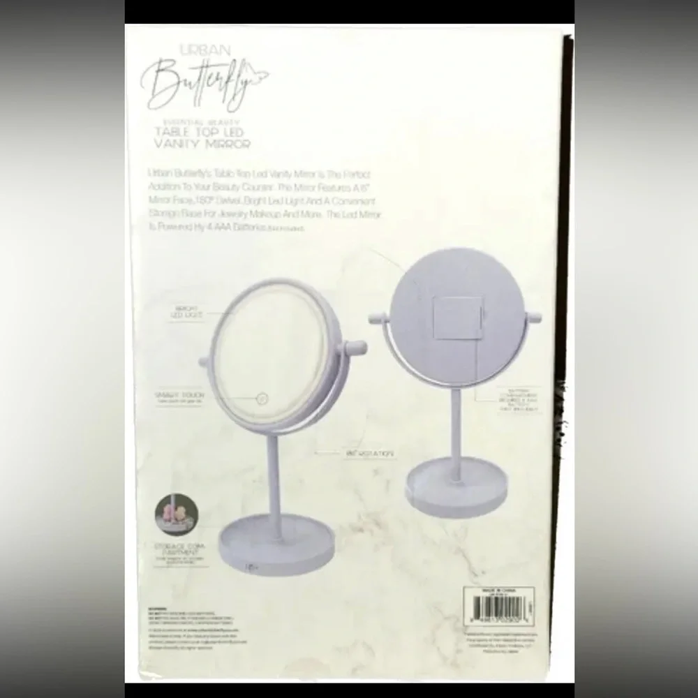 NEW URBAN BUTTERFLY BLUE TABLE TOP LED VANITY MIRROR SMART TOUCH